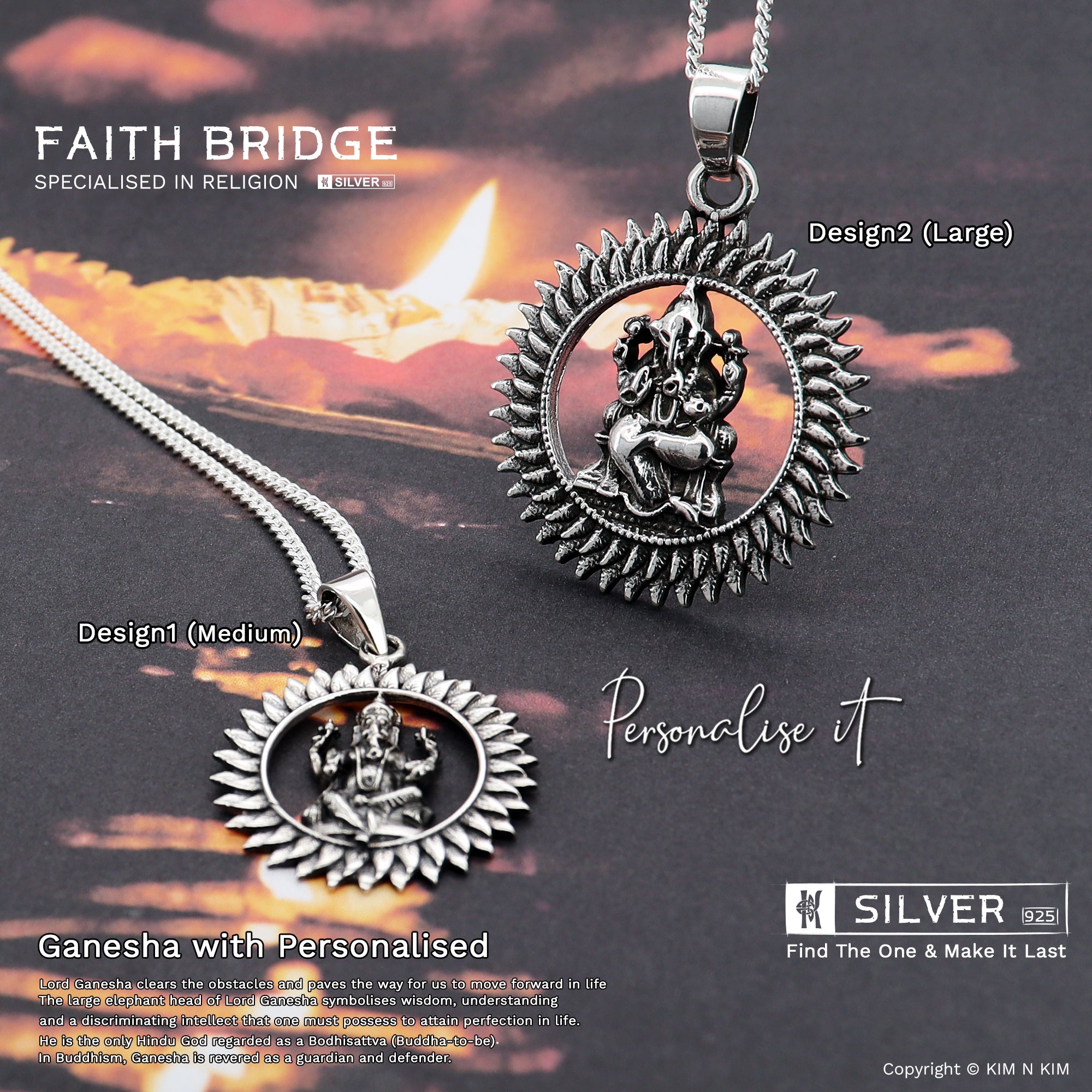 925 Sterling Silver Ganesha Pendant/ Solid / Quality โ KIM N KIM Jewellery