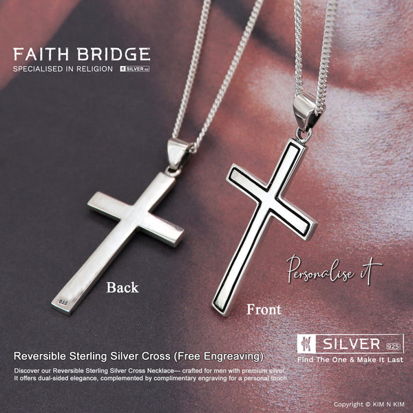 925 Sterling Silver Reversible Cross Pendant Necklace