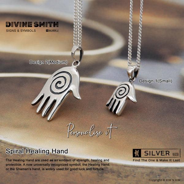 925 Sterling Silver Spiral Healing Hand Pendant