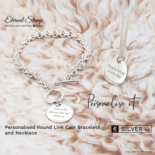 925 Sterling Silver Personalised Coin Necklace and Bracelet