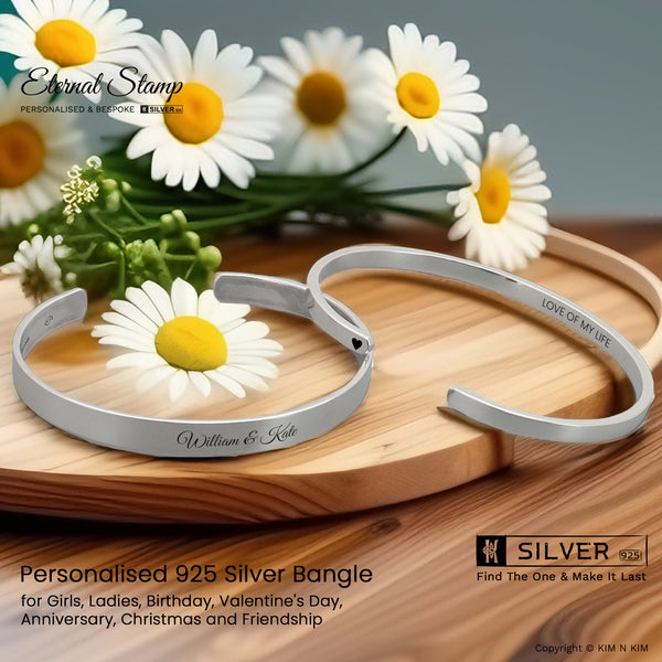 Personalised 925 Sterling Silver Love Bangle Bracelet