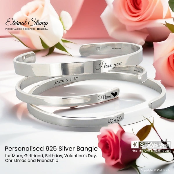 Personalised 925 Sterling Silver Mum Love Bangle Bracelet