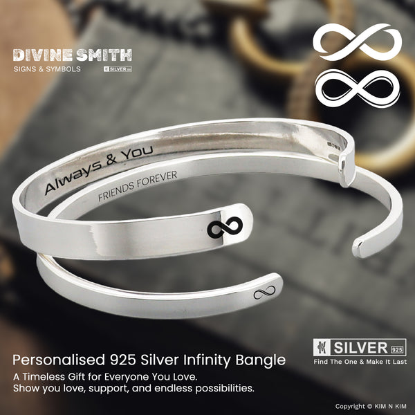 Personalised 925 Sterling Silver Infinity Bangle Bracelet