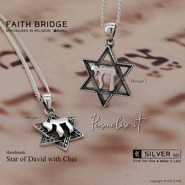 925 Sterling Silver Star of David with Chai Pendant