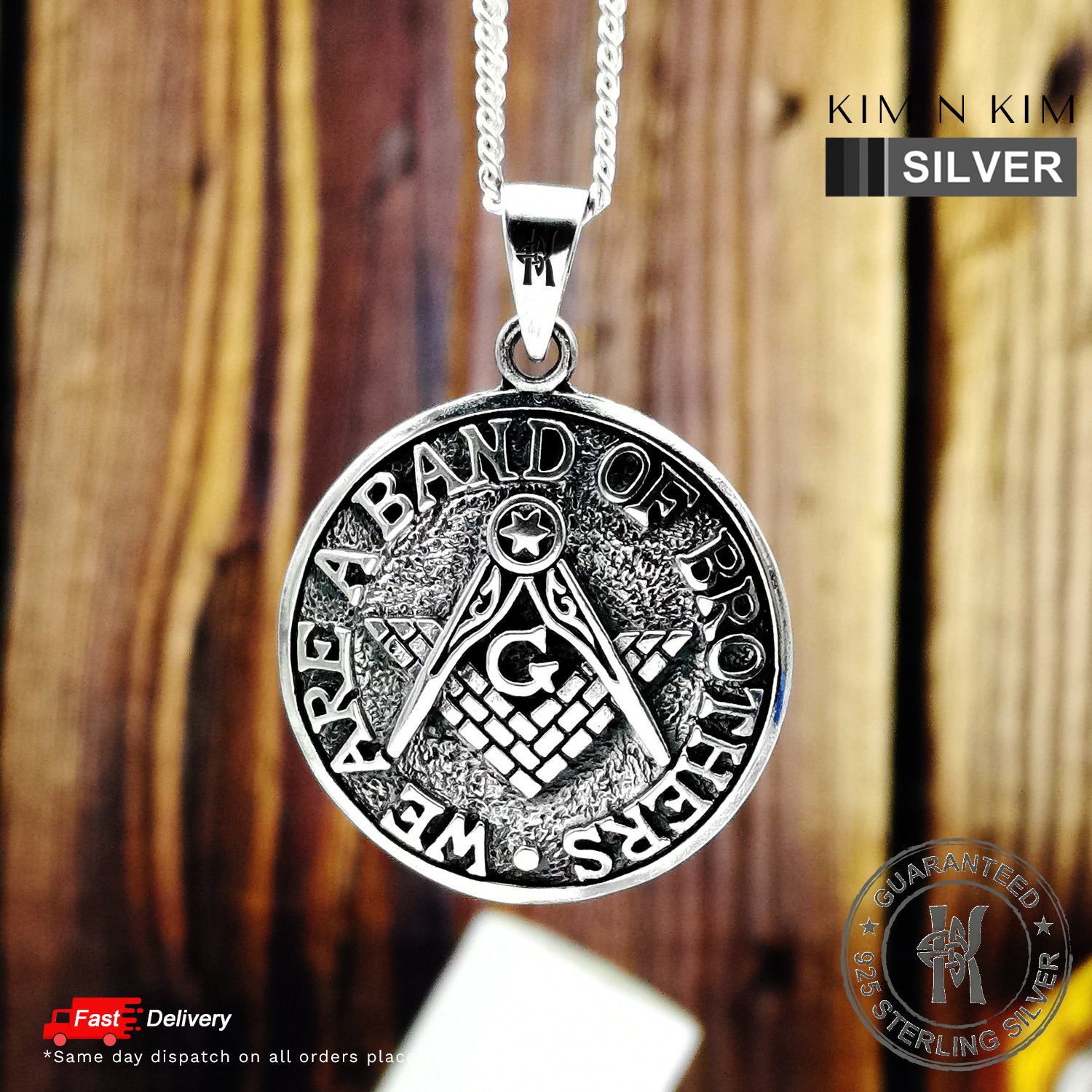 Freemason Masonic Pendant Necklace / Band Of Brothers / Solid 925 