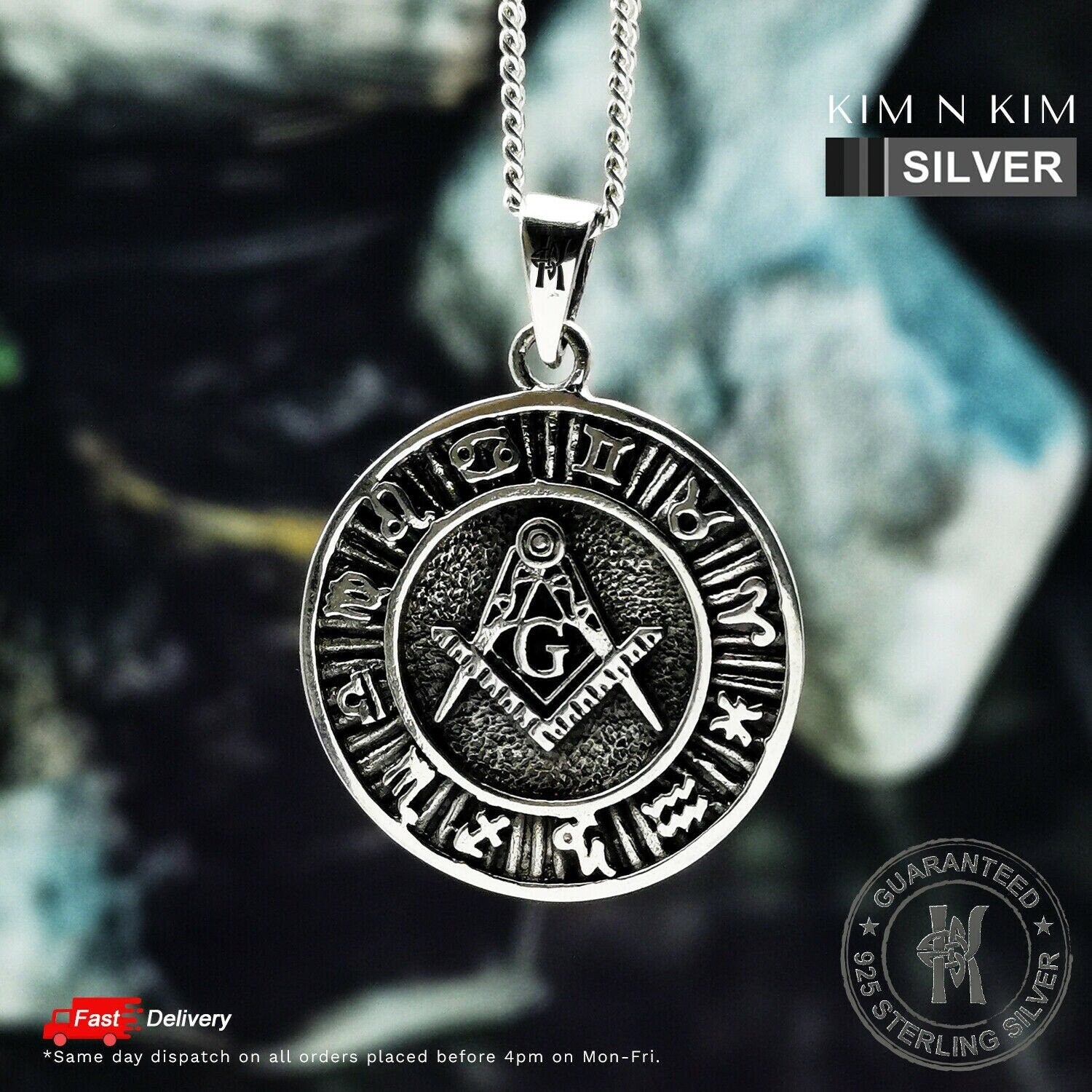 Freemason Masonic with Zodiac Signs Pendant Necklace / Free Engraving 