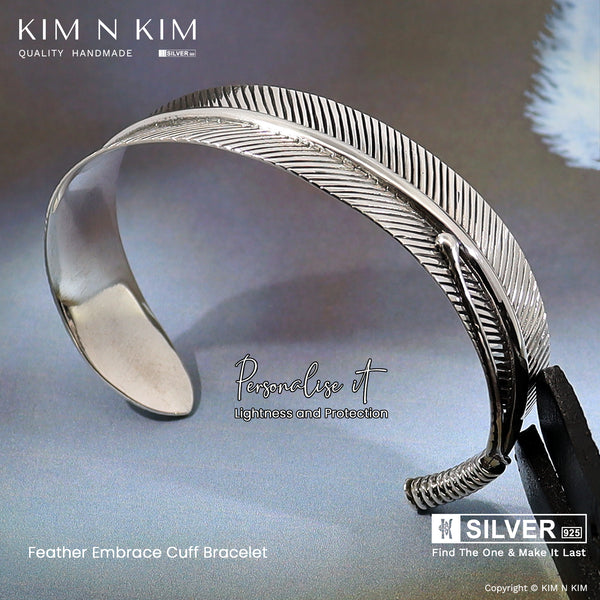 925 Sterling Silver Feather Embrace Cuff Bracelet