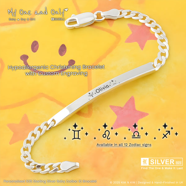 Personalised 925 Sterling Silver Baby & Child Zodiac ID Bracelet