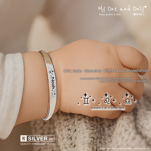 Personalised Silver Baby Bangle – Custom 925 Sterling Zodiac Bracelet