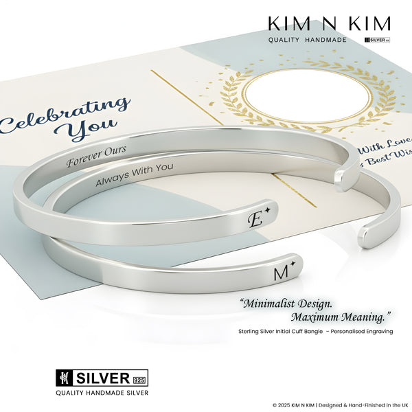 Personalised Sterling Silver Initial Cuff Bangle – Free Engraving
