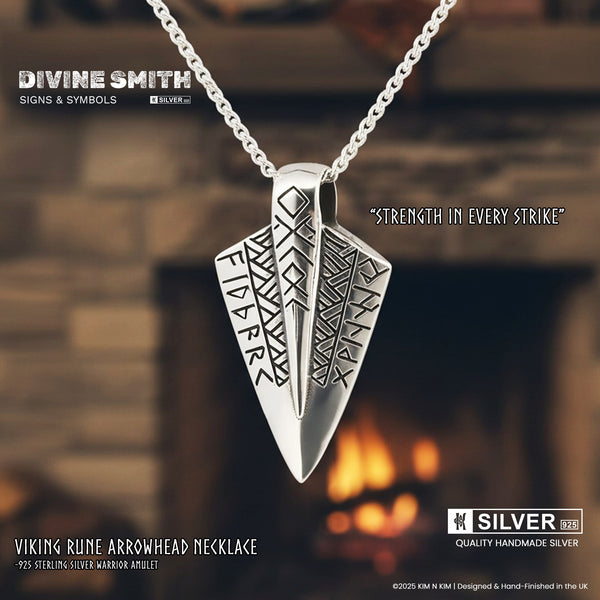 Viking Rune Arrowhead Pendant – 925 Silver Warrior Necklace