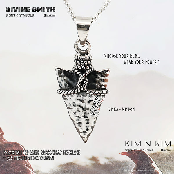 925 Sterling Silver Personalised Rune Arrowhead Pendant Necklace