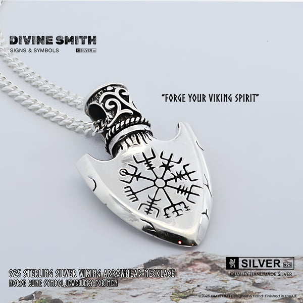 925 Sterling Silver Personalised Viking Arrowhead Pendant Necklace