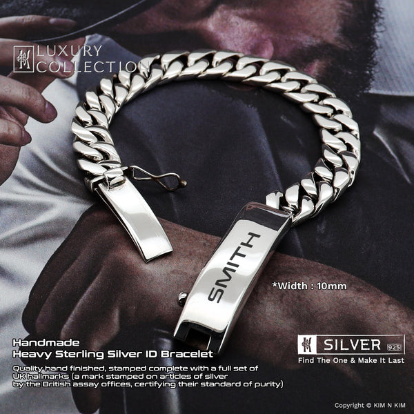 Handmade Heavy Sterling Silver ID Curb Bracelet