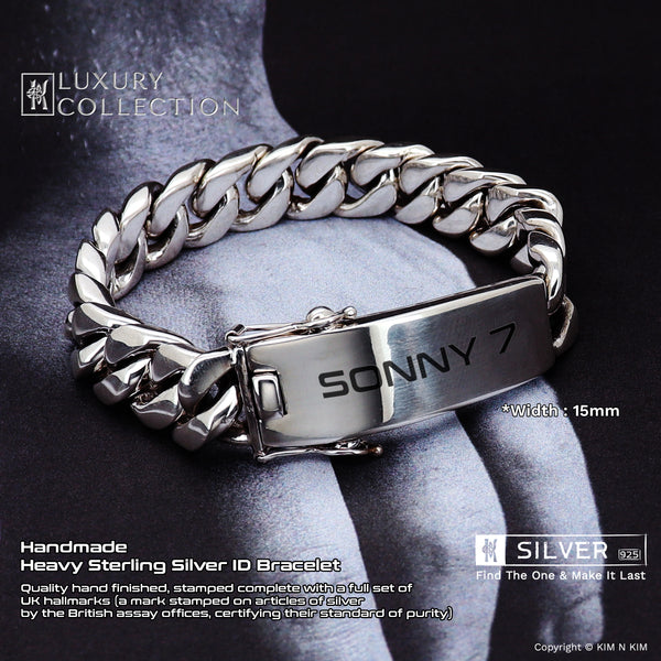 Handmade Heavy Sterling Silver ID Curb Bracelet