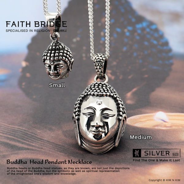 925 Sterling Silver Buddha Head Pendant Necklace-KIMNKIM