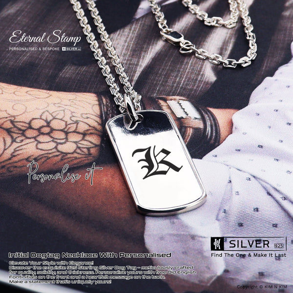 925 Sterling Silver Initial Dog Tag Necklace