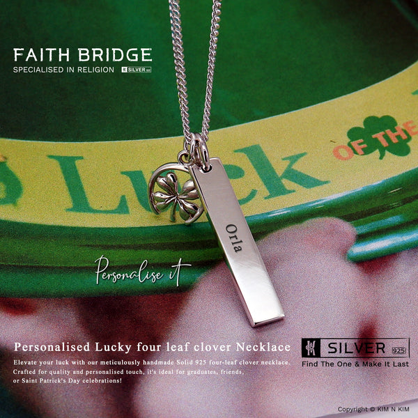 925 Sterling Silver Personalised Lucky four leaf clover Necklace