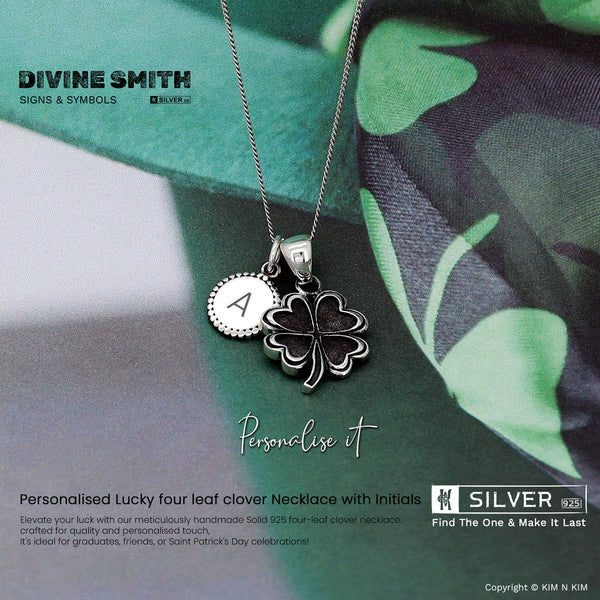 925 Sterling Silver Clover with Initial Charm Pendant