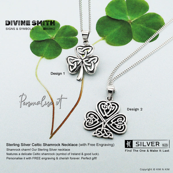 925 Sterling Silver Celtic Shamrock Necklace