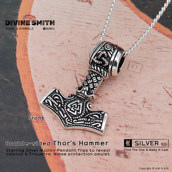 925 Sterling Silver Double- Sided Thors Hammer Necklace