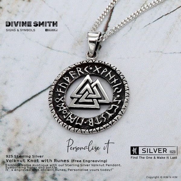 925 Sterling Silver Valknut Pendant Necklace