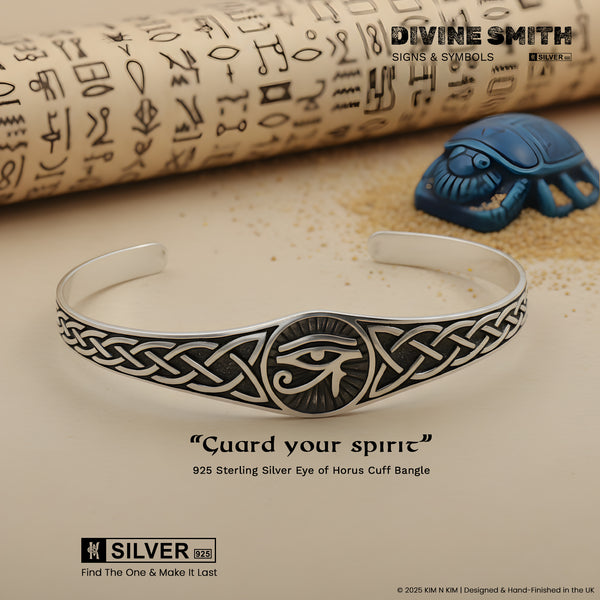Hallmarked 925 Silver Eye of Horus Cuff Bangle