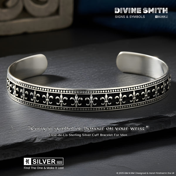 Fleur-de-Lis Sterling Silver Men’s Cuff — Handmade 925