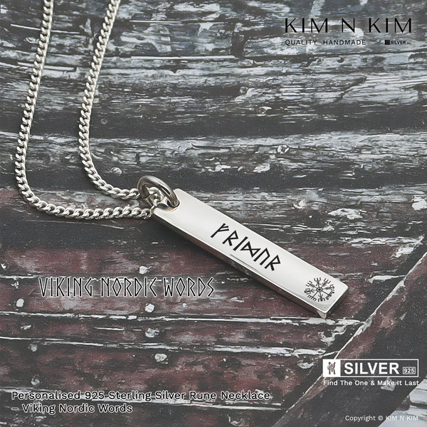 Personalised Rune Necklace – Handmade 925 Sterling Silver Nordic Pendant with Engraving