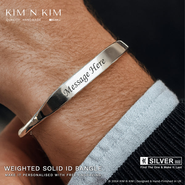 925 Sterling Silver ID Torque Bangle Bracelet