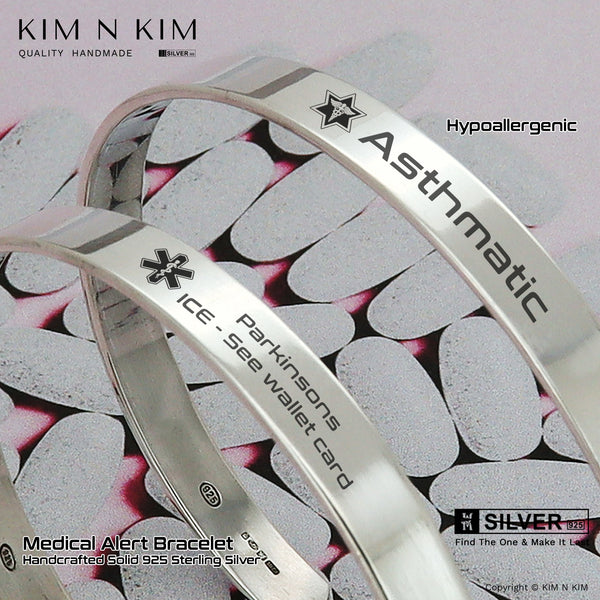Personalised 925 Sterling Silver Medical Alert Bangle Bracelet