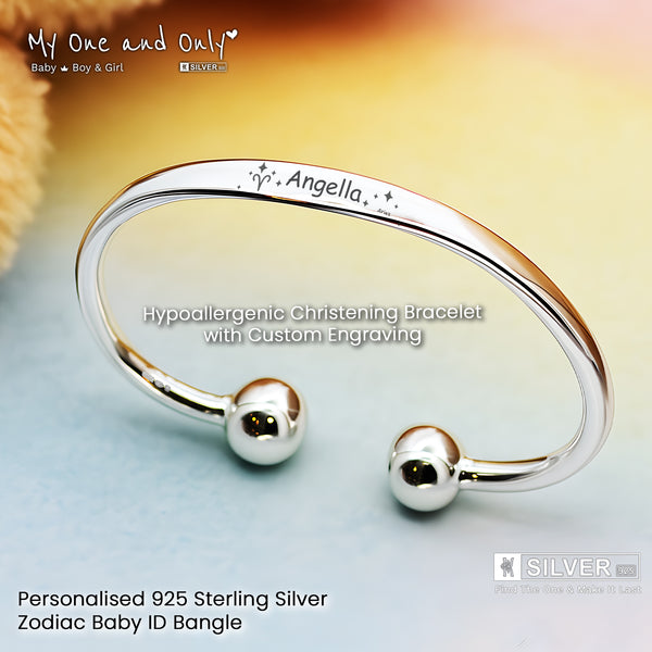 Personalised Silver Baby Bangle – Custom 925 Sterling Zodiac Bracelet