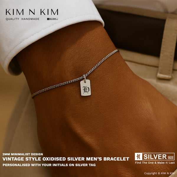 Oxidised 925 Silver Bracelet – Personalised Minimalist Chain for Men