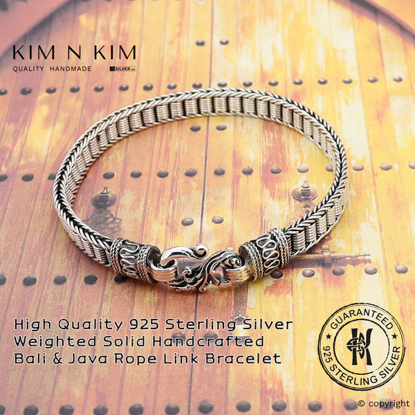 925 Sterling Silver Bali & Java Hand Crafted Rope Link Bracelet