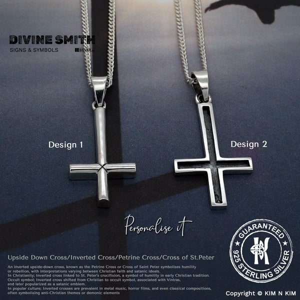 925 Sterling Silver Saint Peter's Cross, Inverted, Upside down Cross Pendant