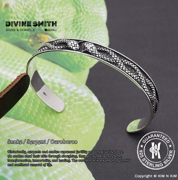 925 Sterling Silver Snake cuff bangle with personalised