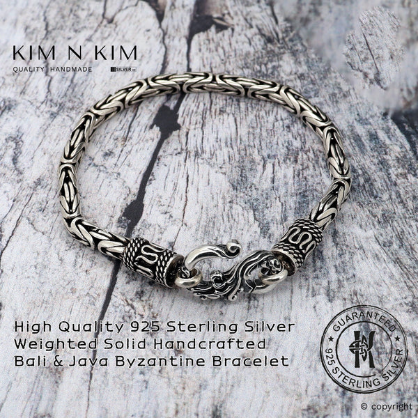 925 Sterling Silver Bali & Java Hand Crafted Byzantine Chain Bracelet