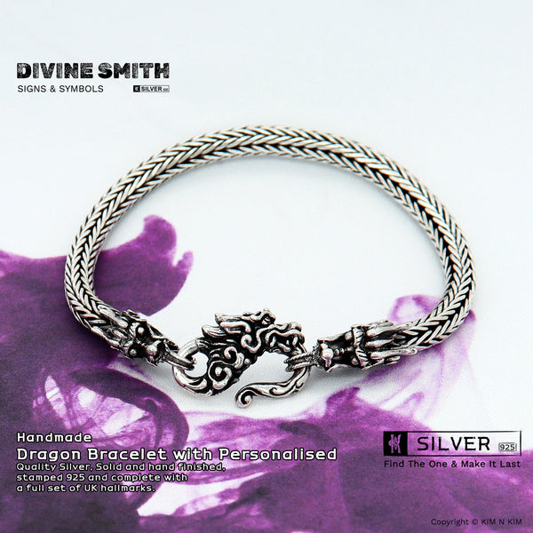 Handmade Personalised 925 Sterling Silver Dragon Bracelet