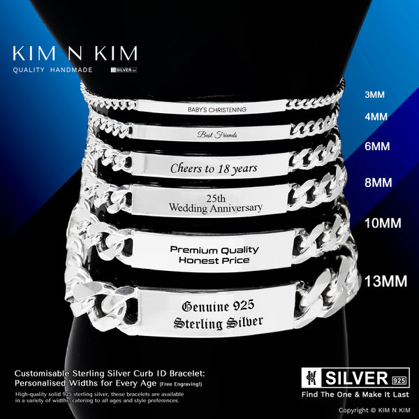 Customisable Quality 925 Sterling Silver ID Bracelet