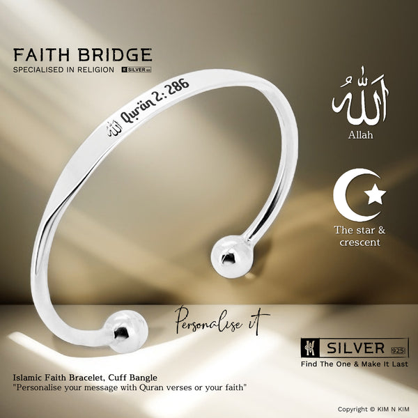925 Sterling Silver Islamic Faith Bangle Bracelet