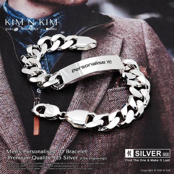Customisable Premium Quality Solid 925 Silver ID Bracelet for Men