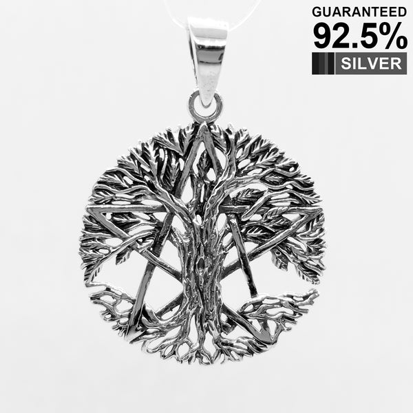 925 Sterling Silver Wicca Tree of Life Pentagram Pentacles Pendant