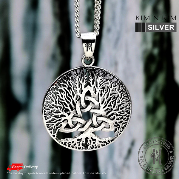 925 Sterling Silver Triquetra Tree of Life Celtic Knot Pendant