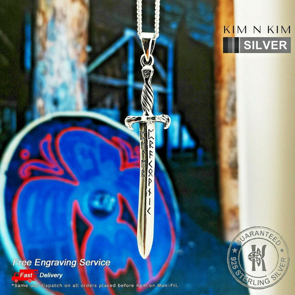 925 Sterling Silver Norse Viking Rune Sword Pendant