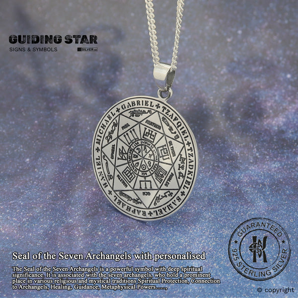 925 Sterling Silver Seal of the seven archangels Pendant Necklace