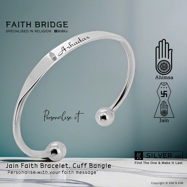 925 Sterling Silver Jain Faith Bangle Bracelet