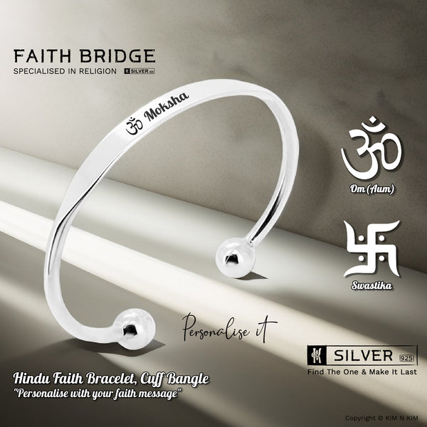 925 Sterling Silver Hindu Faith Bangle Bracelet
