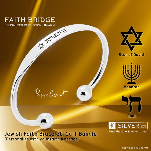Jewish Faith Bangle Bracelet /925 Sterling Silver