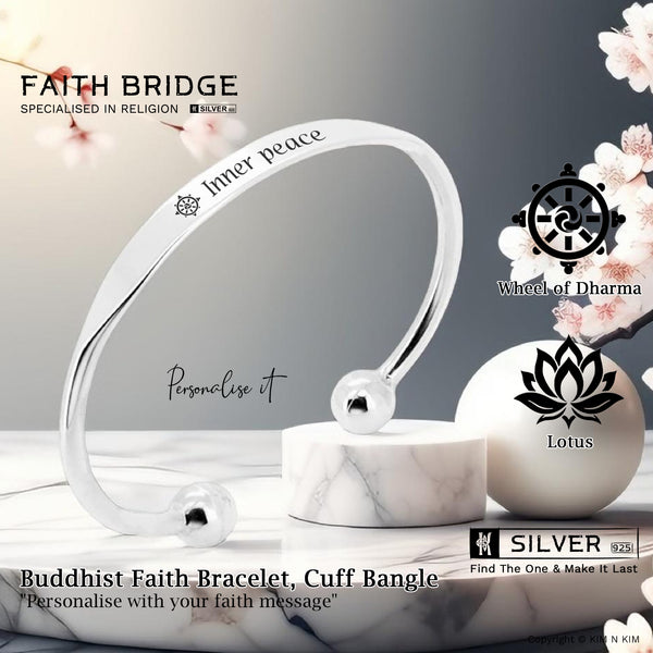 925 Sterling Silver Buddhist Faith Bangle Bracelet