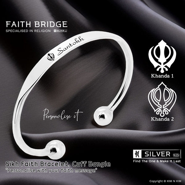 925 Sterling Silver Sikh Faith Bangle Bracelet